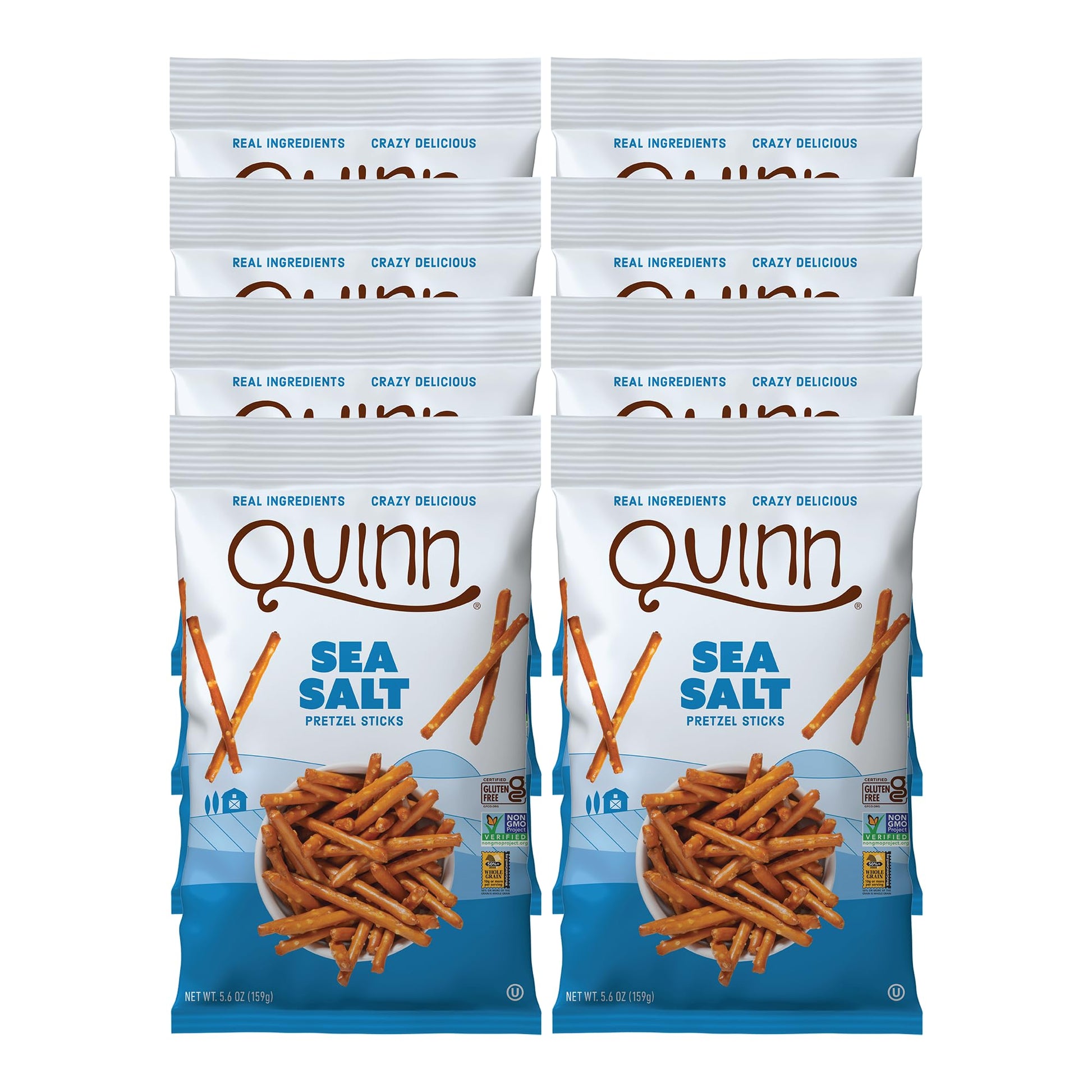 Quinn Gluten Free Sea Salt Pretzel Sticks, Whole Grain, Vegan, 5.6 Oz (Pack of 8), Non-GMO, Dairy Free, Sea Salt