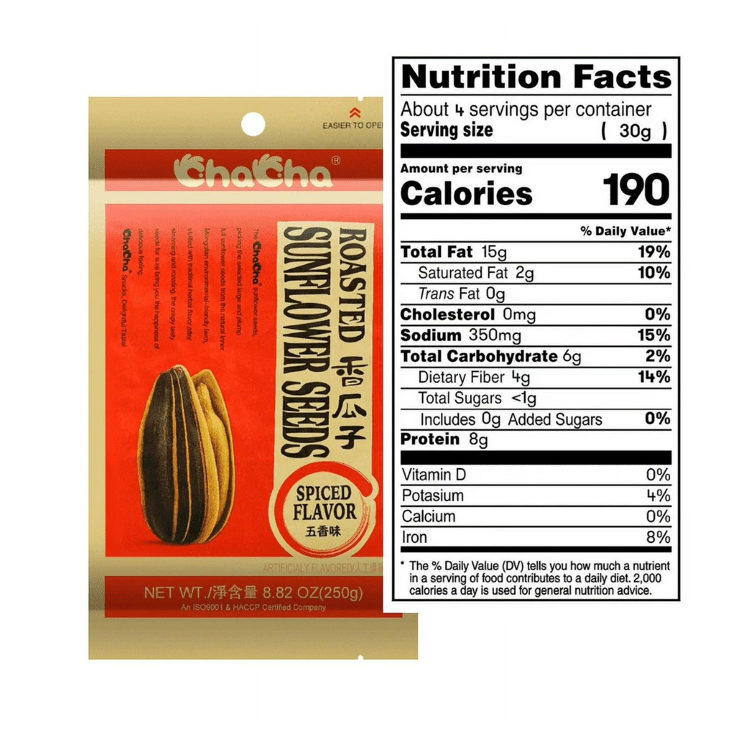 Chacha Roasted Sunflower Seeds Spiced Flavor, 8.82Oz, 250G (Pack Of 3)
