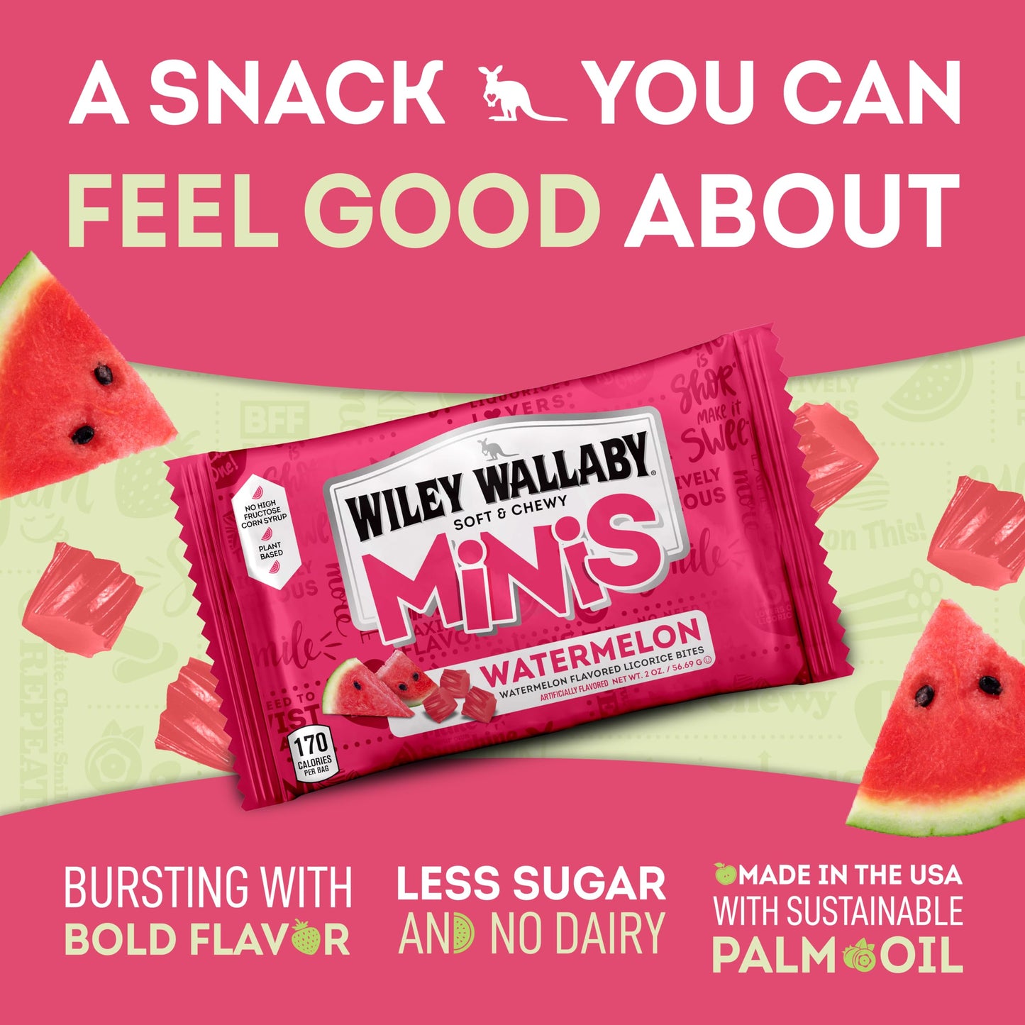 Wiley Wallaby Mini Licorice Bites 2.0 Ounce Classic Gourmet Soft & Chewy Australian Watermelon Licorice Candy Bags, 18 Pack