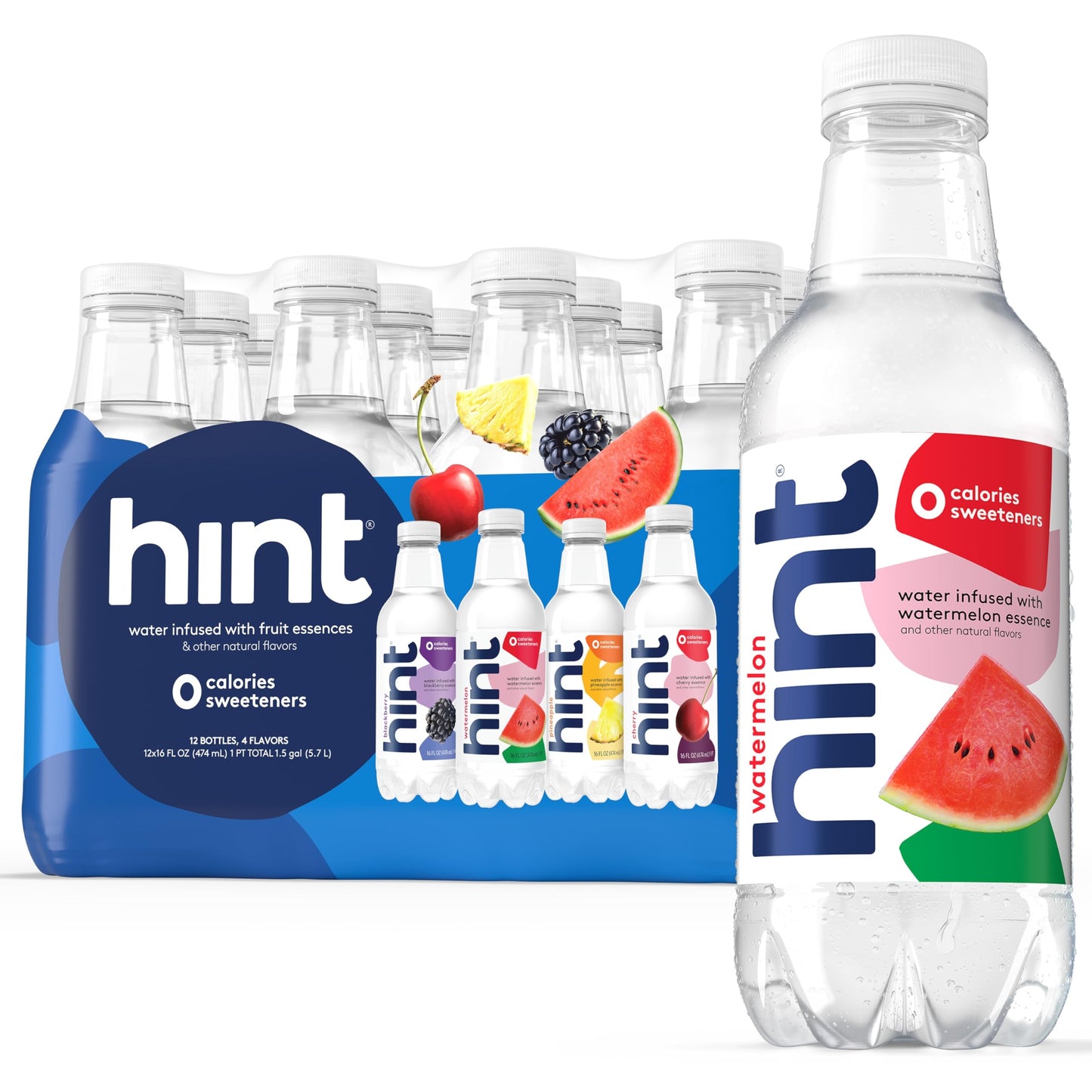 Hint Water Best Sellers Pack, 3 Bottles Each of: Watermelon, Blackberry, Cherry, and Pineapple, Zero Calories, Zero Sugar and Ze