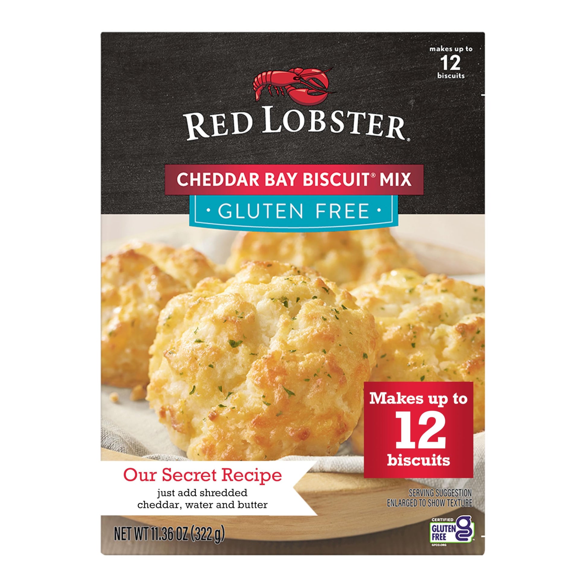 Red Lobster Gluten Free Cheddar Bay Biscuit Mix With Garlic Herb Seasoning, Cheddar Gluten Free Biscuit Mix, 11.36 Oz Box (Pack 