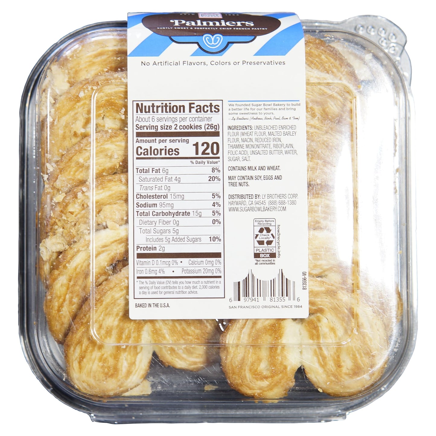 Kgf - Sugar Bowl Bakery Palmiers, French Pastry Cookies, 5.8 Oz, Pack Of 3