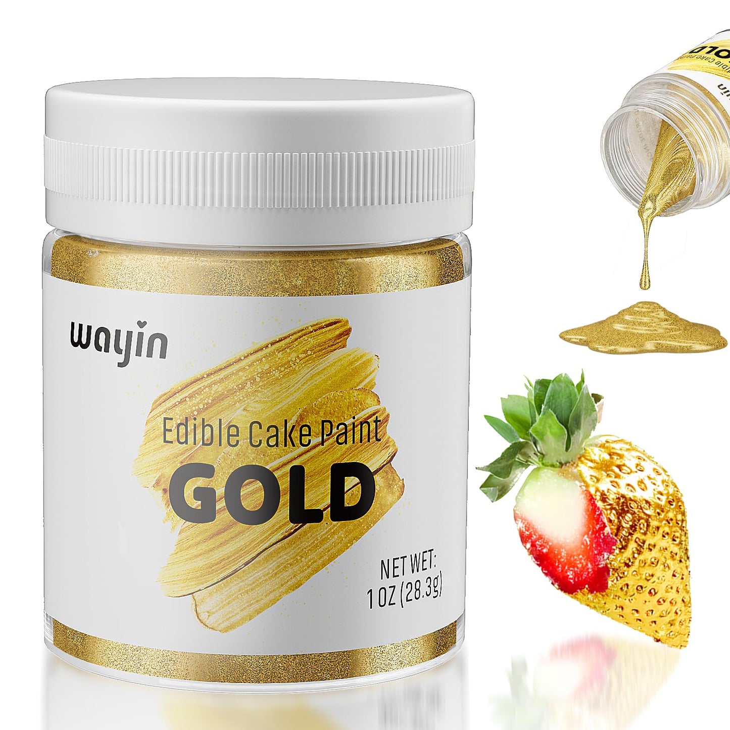 Gold Food Coloring Metallic Glitter Paint For Baking-Wayin Upgraded Vibrant Color Edible Glitter Cake Paint For Art Decorative F