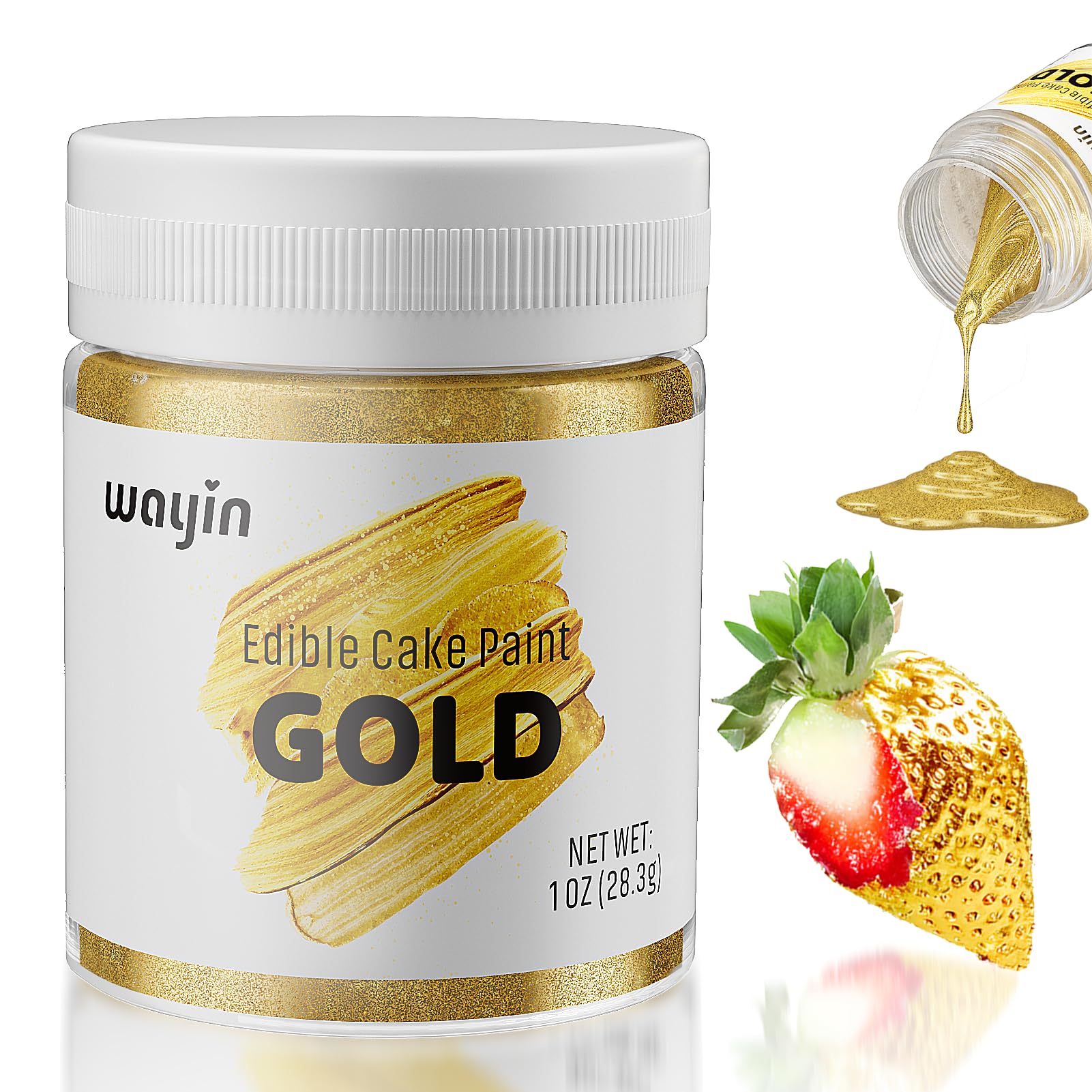 Gold Food Coloring Metallic Glitter Paint For Baking-Wayin Upgraded Vibrant Color Edible Glitter Cake Paint For Art Decorative F