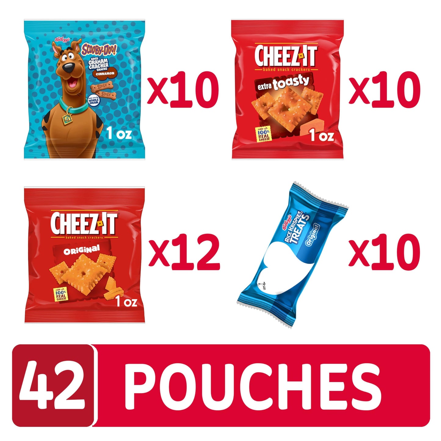 Kelloggs Assorted Snacks, Lunch Snacks, On-The-Go Snacks, Variety Pack (42 Pouches)