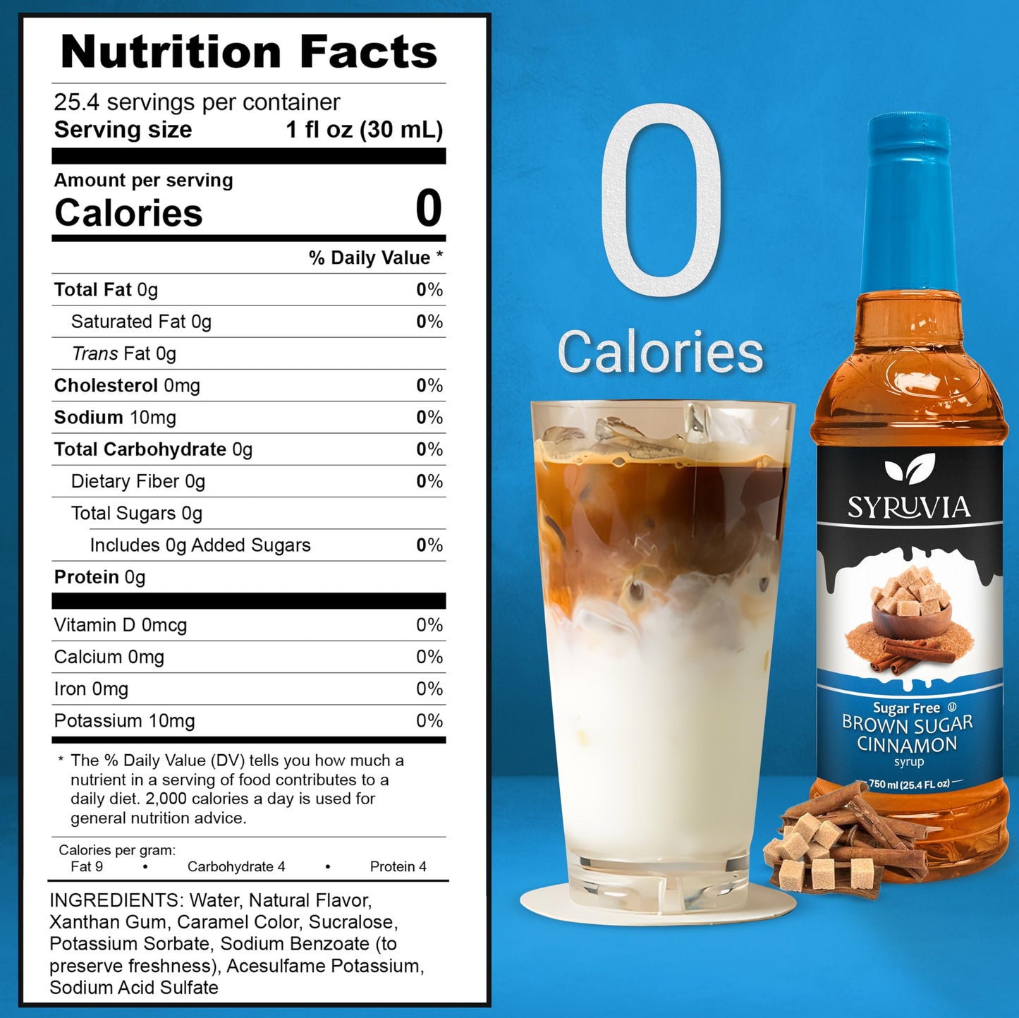 Syruvia Sugar Free Brown Sugar Cinnamon Syrup With Syrup Pump Dispenser For Coffee 25.4 Ounces Coffee Flavoring Syrup