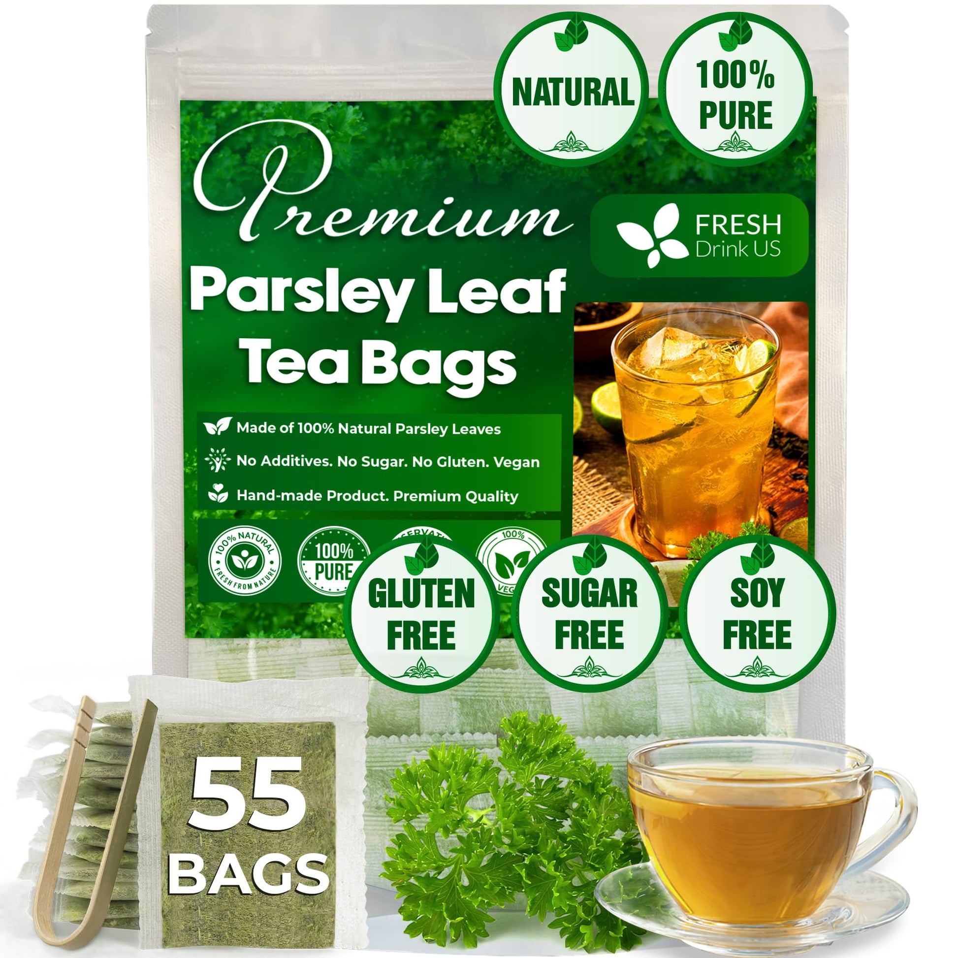 FRESHDRINKUS Premium Parsley Leaf Herbal Tea Bags, 100% Natural, Vegan, 55 Count
