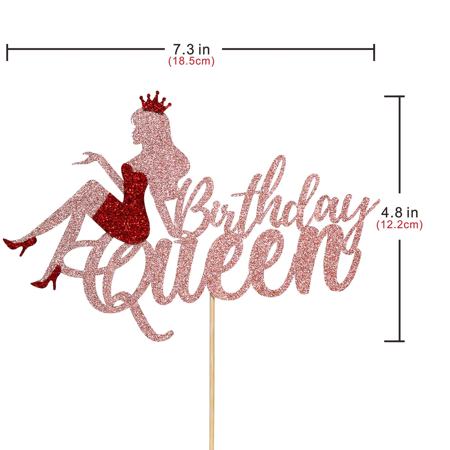 Migeaks Birthday Queen Cake Topper Crown High Heels Rose Gold Glitter Decoration Model 01