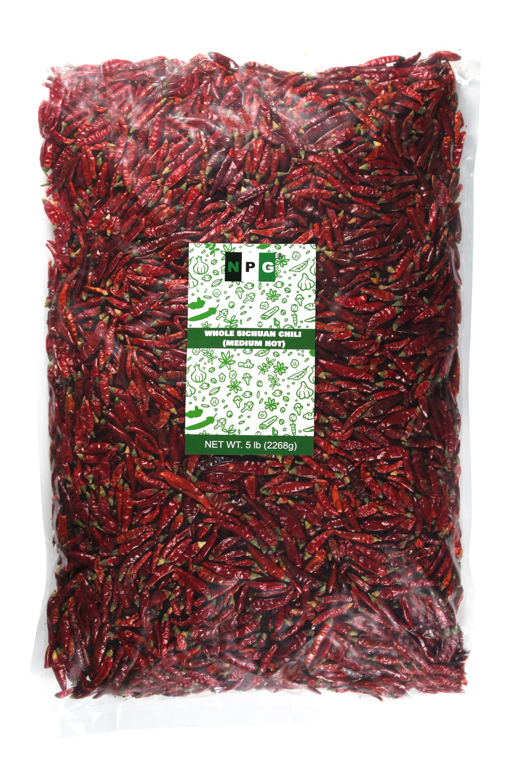 NPG Dried Sichuan Red Chili Peppers Whole 5 Pound, Medium Hot, Capsicum Annuum Used in Mexican, Chinese, Thai Dishes, Premium Sz