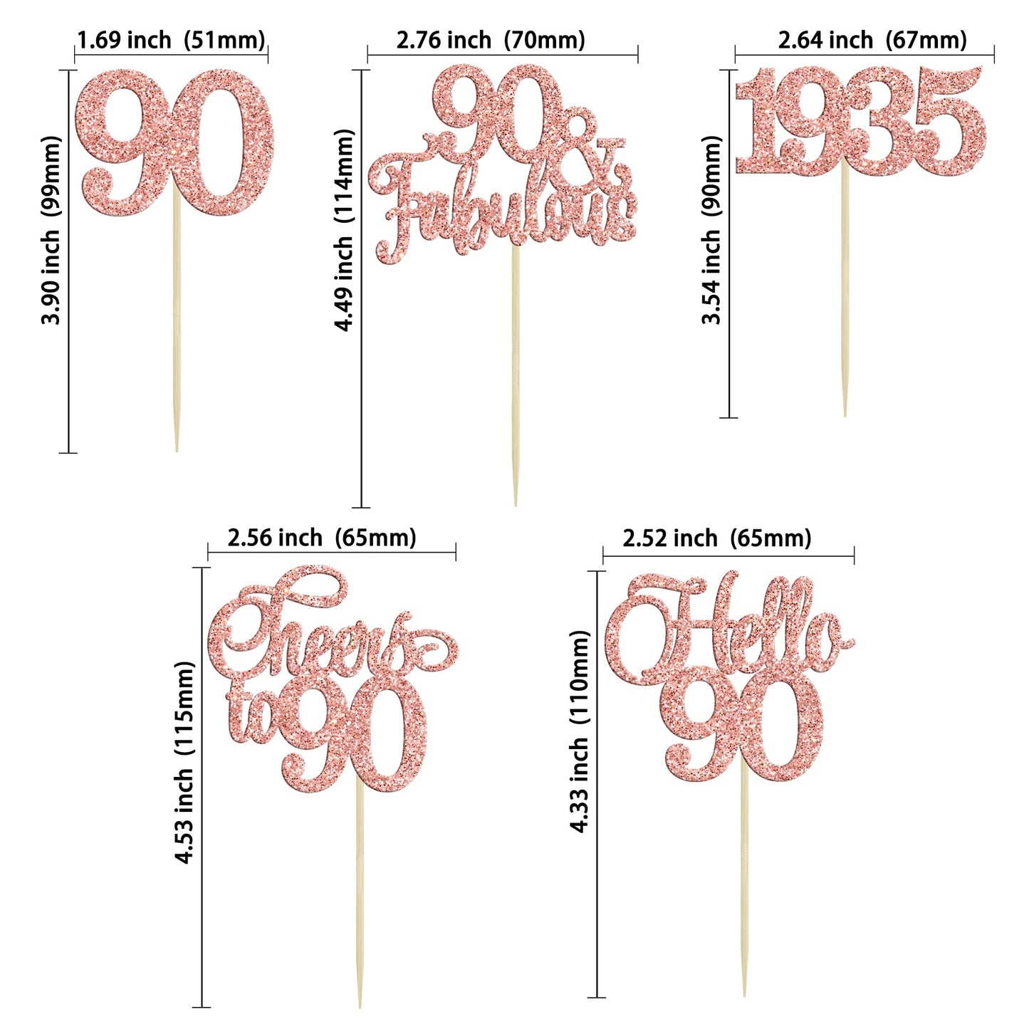 Gyufise 30Pcs 90Th Birthday Cupcake Toppers 90 Fabulous Cupcake Picks Cheers To 90 1933 Cake Decorations For Happy 90Th Birthday