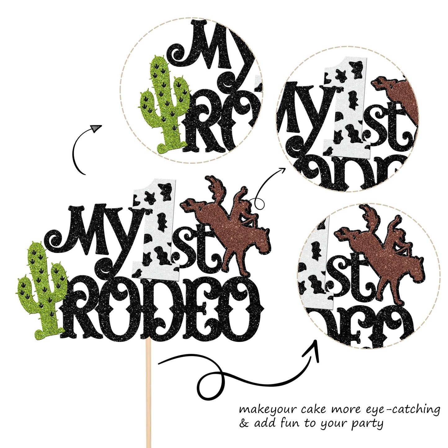 ZHUOWEISM Cake Topper for Kids 1st Birthday, Brown Glitter Cactus, Western Theme Decoration