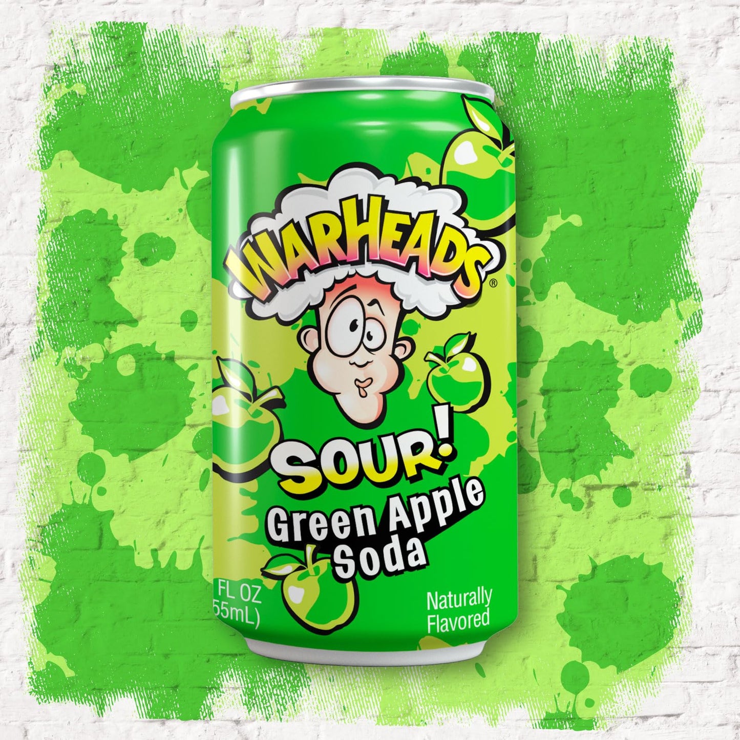 Warheads Soda - Sour Fruity Soda with Classic Flavors - Pack of 12, 12oz Cans - Green Apple Flavor