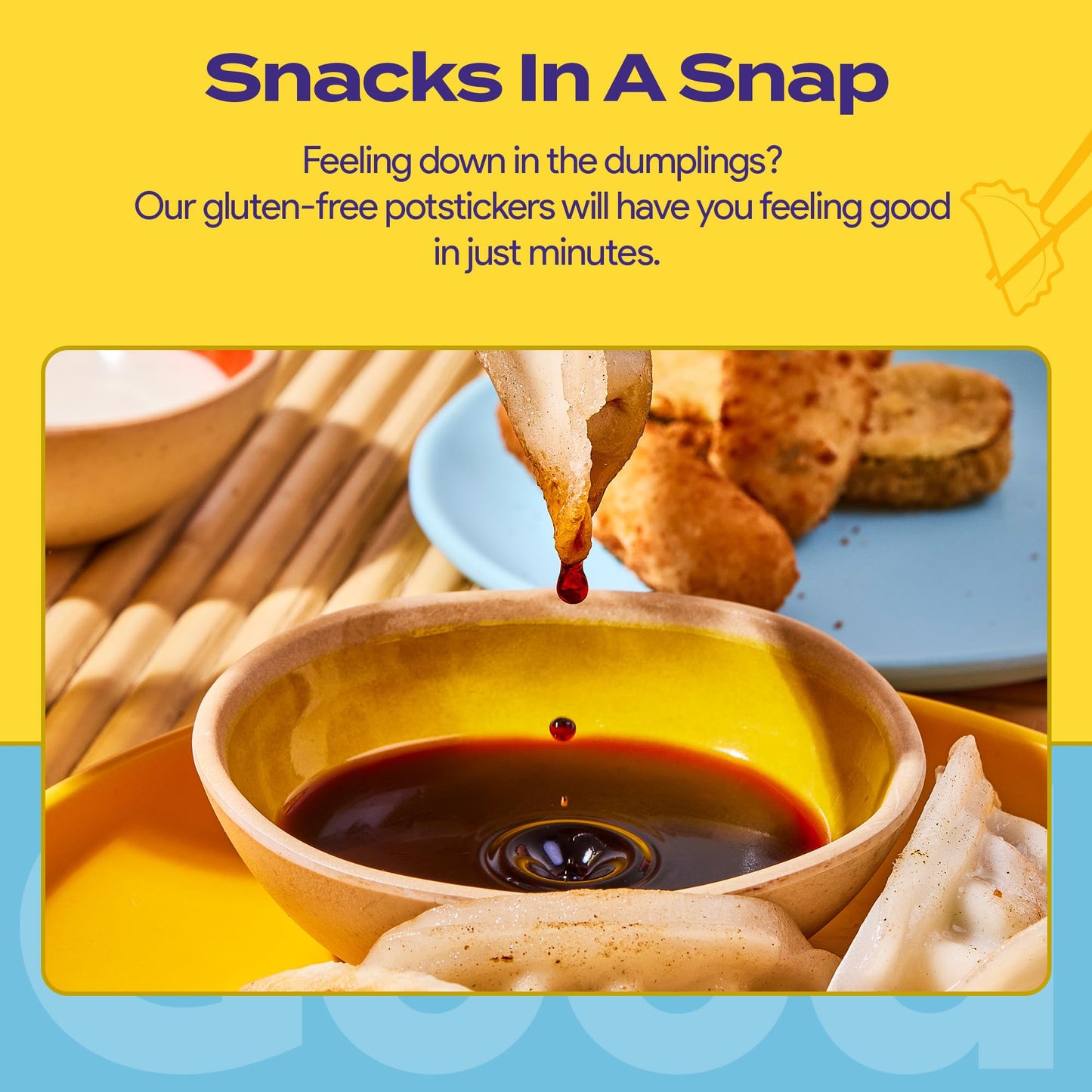 Feel Good Foods Chicken Potstickers - Family Size Gluten Free Dumplings with Umami Tamari Dipping Sauce, 22oz (Frozen)