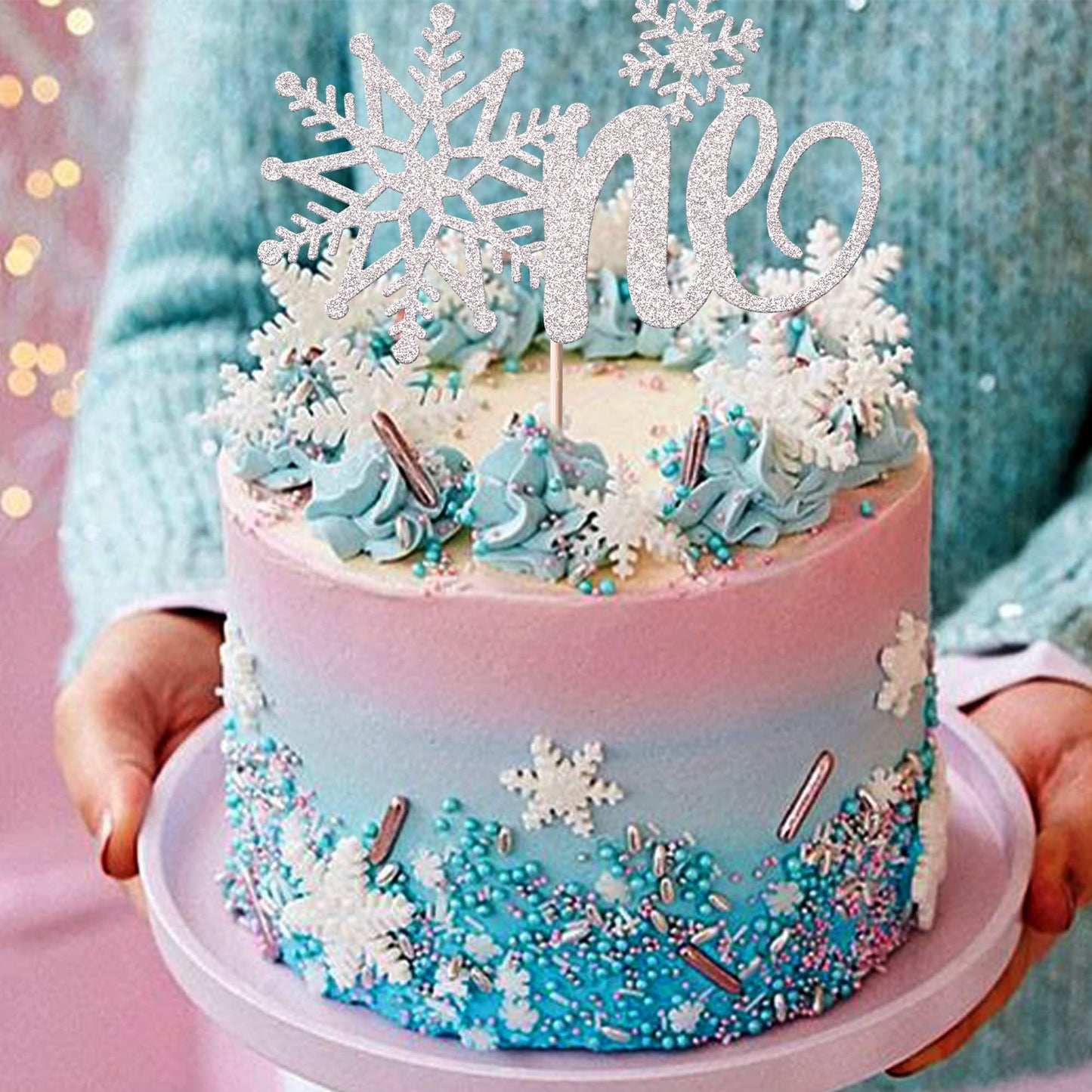 Rssta i Snowflake Cake Topper Glitter First Birthday Decorations W 5.8 H 8.2 Silver Design 2 Model xm139-silver