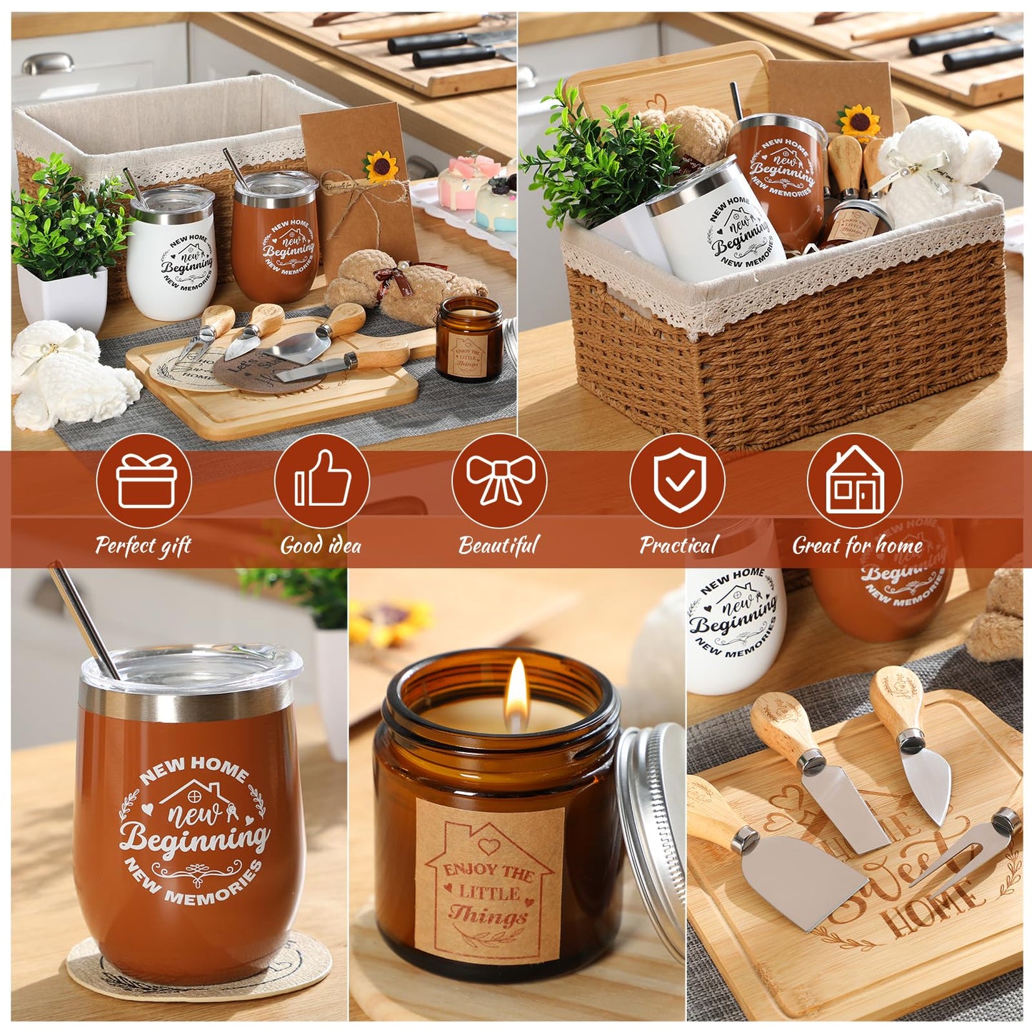 Rimcereal House Warming Gifts Basket 21 Pieces Housewarming Gift For New Apartment Closing Gifts For Buyers Couples Women Men New Homeowners Gift Ideas Set(Home,Camel)