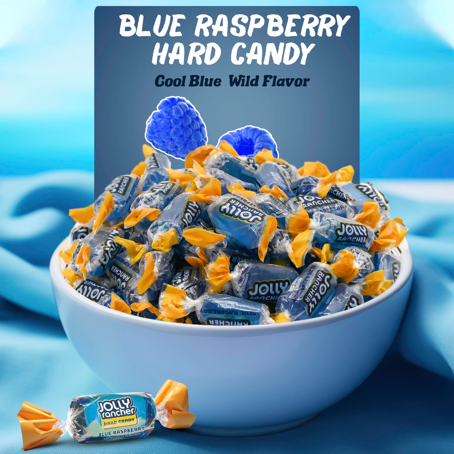 Blue Raspberry Jolly Ranchers Hard Candy - Original Flavor - 1 LB Bulk Bag (Approx. 75 Pieces) - Individually Wrapped Tart & Swe