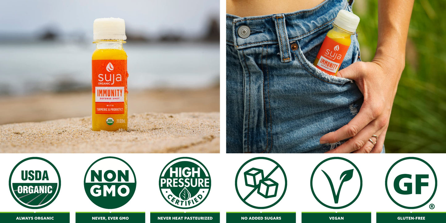 Suja Organic Immunity Defense Shot with Turmeric & Ginger - 60 Pack, 2 Fl Oz Each, Plant-Based, Gluten-Free, Cold-Pressed Juice