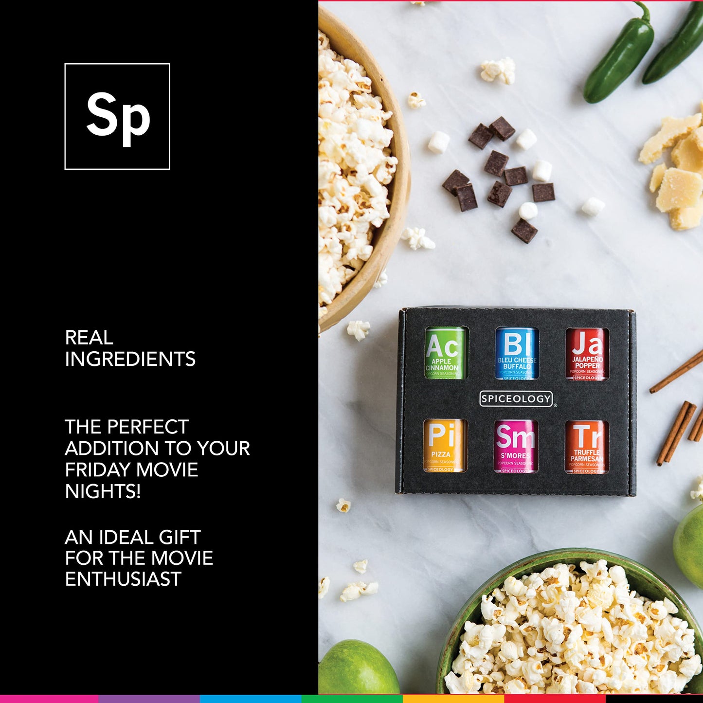 Spiceology Popcorn Seasoning Variety Pack – 6 Gourmet Flavors – Apple Cinnamon, Bleu Cheese Buffalo, Jalapeño Popper, Pizza, S’mores, Truffle Parmesan