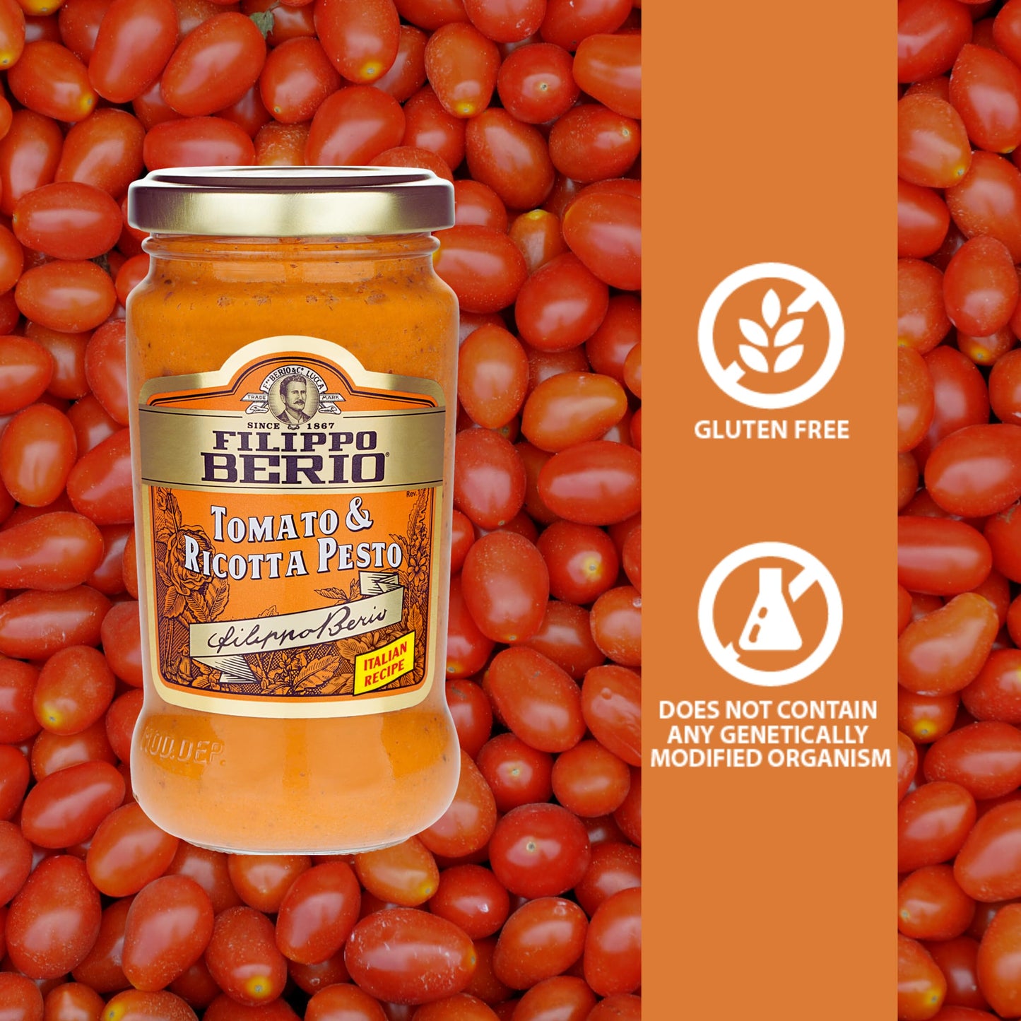 Filippo Berio Pesto, Tomato & Ricotta, 6.7 Ounce Glass Jar