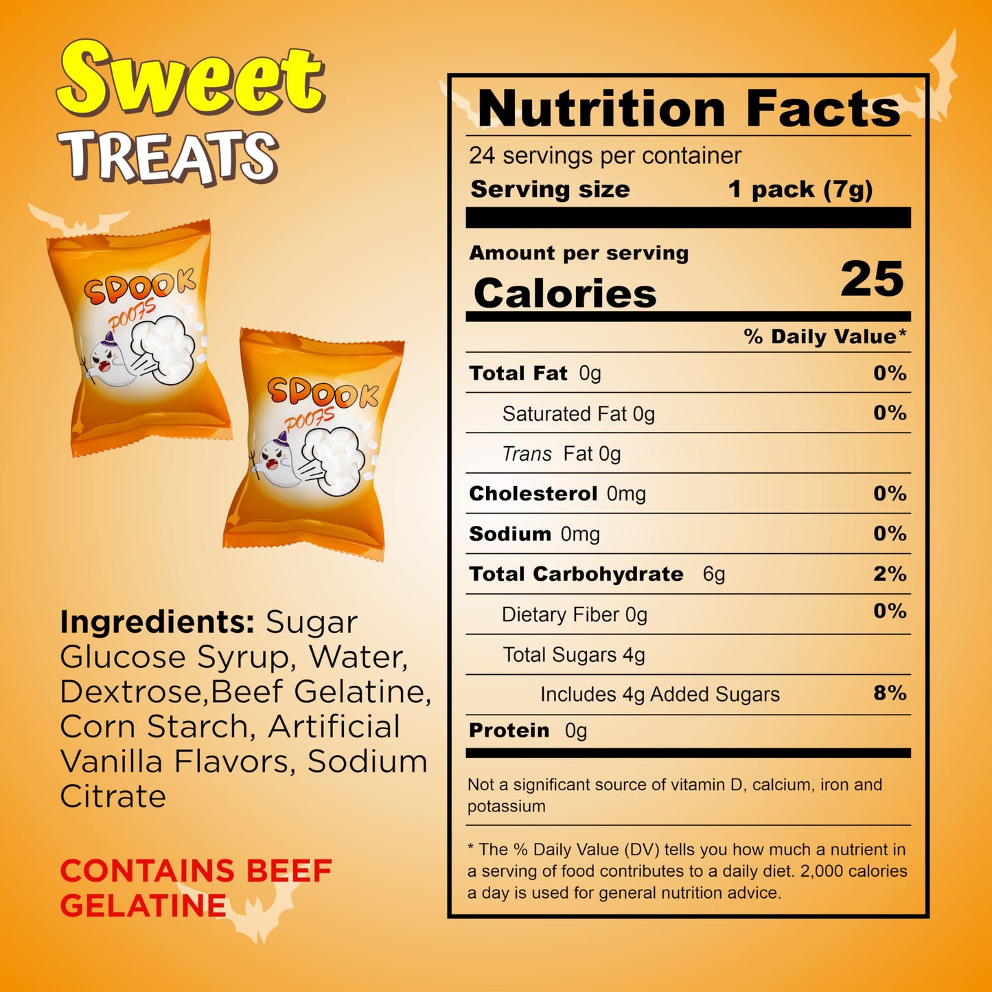 4Es Novelty 24 Pack Halloween Mini Marshmallows - Spook Poof - Indvidually Wrapped Vanilla Flavor - Halloweens Candy for Kids in Bulk  Snacks for Trick or Treat  17 Marshmallows in Each Bag