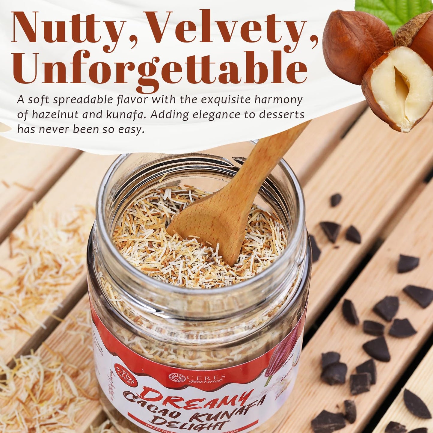 Ceres Gourmet Spreadable Chocolate - Hazelnut & Knafeh - 10 oz