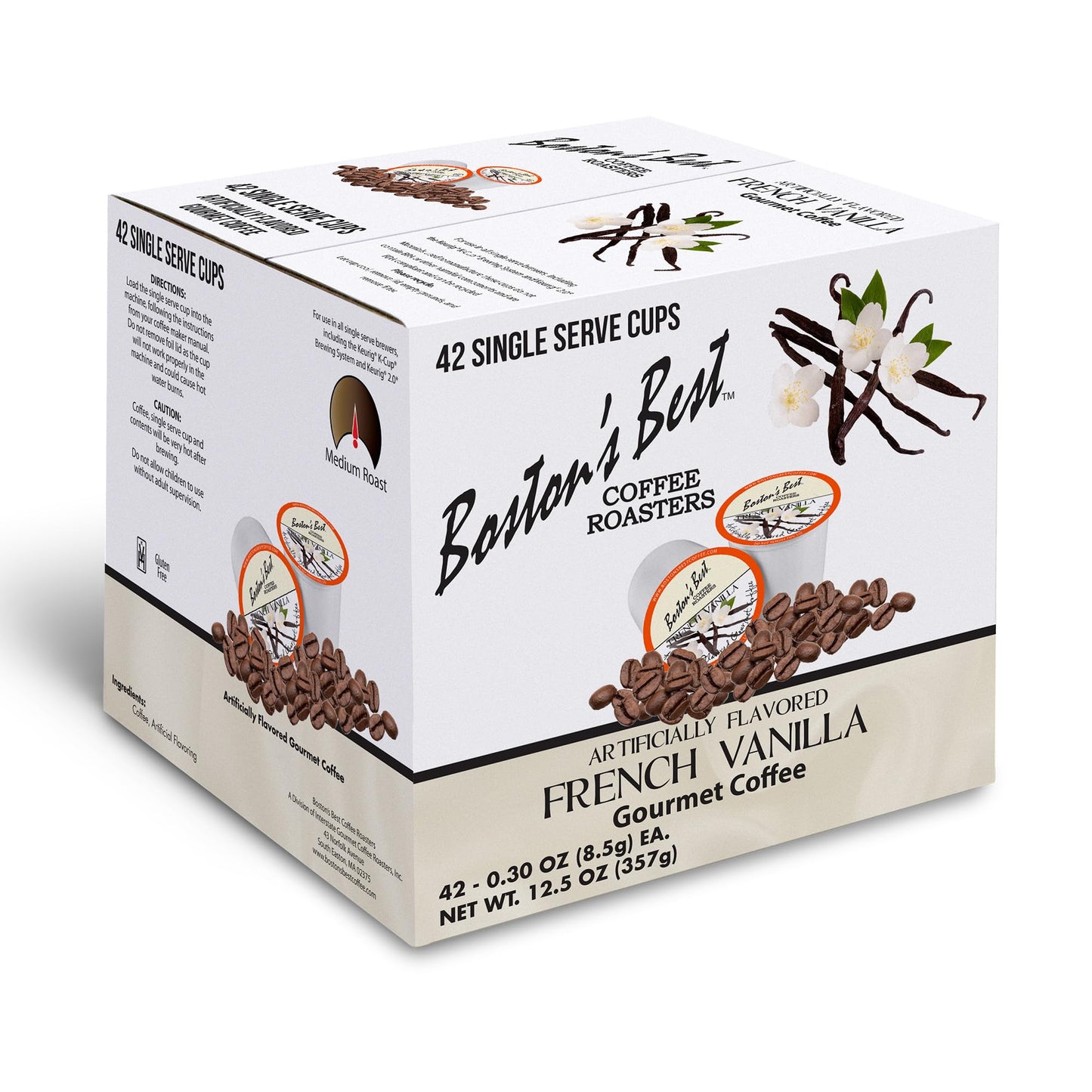 Bostons Best French Vanilla Medium Roast Coffee Pods – 42 Count – Compatible with Keurig Brewers