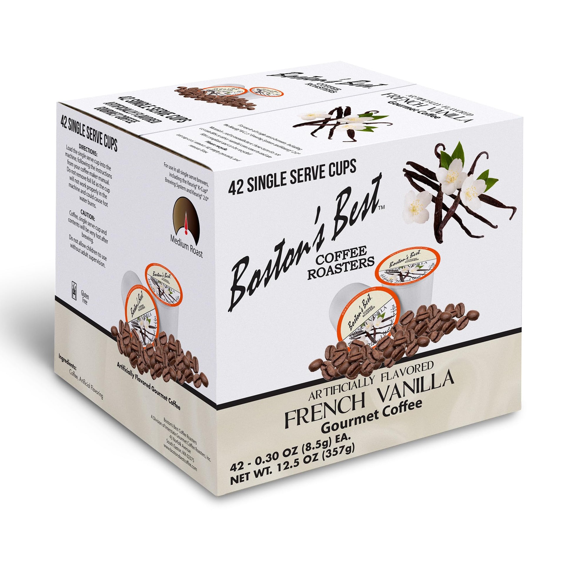 Bostons Best French Vanilla Medium Roast Coffee Pods – 42 Count – Compatible with Keurig Brewers