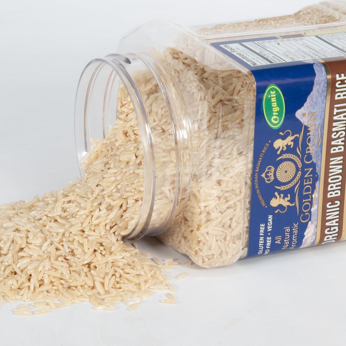 Golden Crown Organic Brown Basmati Rice - Gluten-Free, Kosher & Halal - 32 oz (2LB) - Naturally Long Aged, Non-Sticky, Fluffy