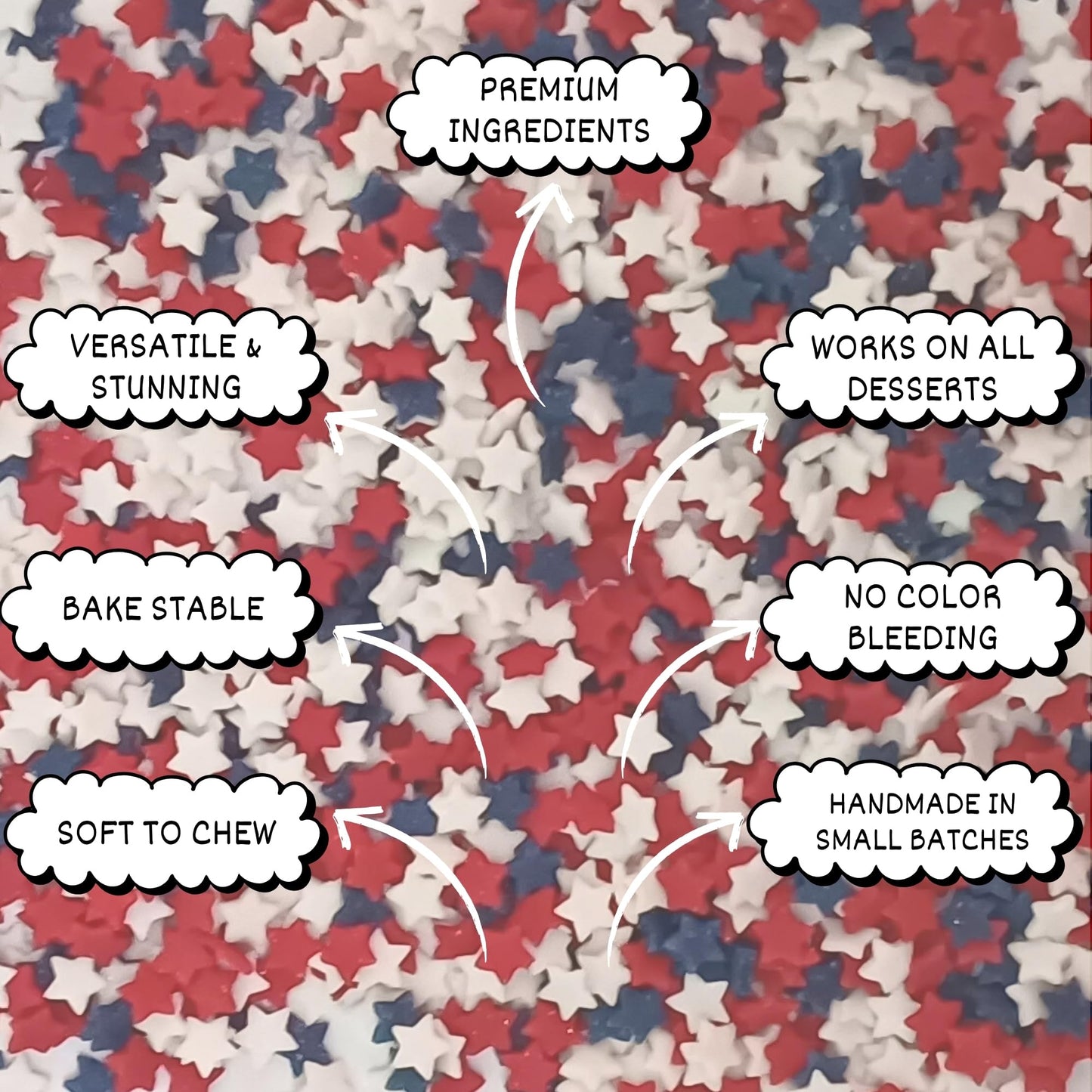 Confect Edible Star Sprinkles - Red, White & Navy Blue | Vegan, Gluten-Free | 4.2 Oz