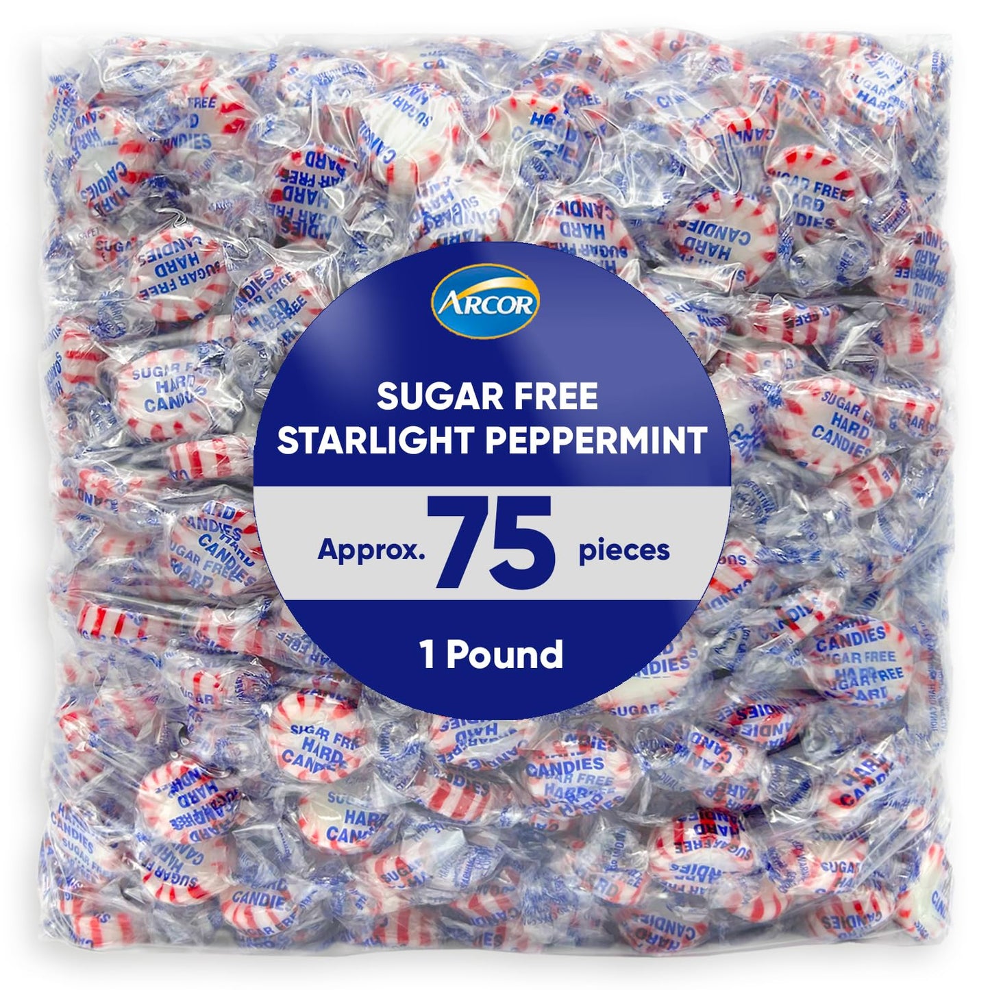 Arcor Starlight Peppermint Sugar Free Hard Candy - 1 Pounds Approx 75 - Sugar Free Candy, Peppermint Candy - Bulk Candy Individu
