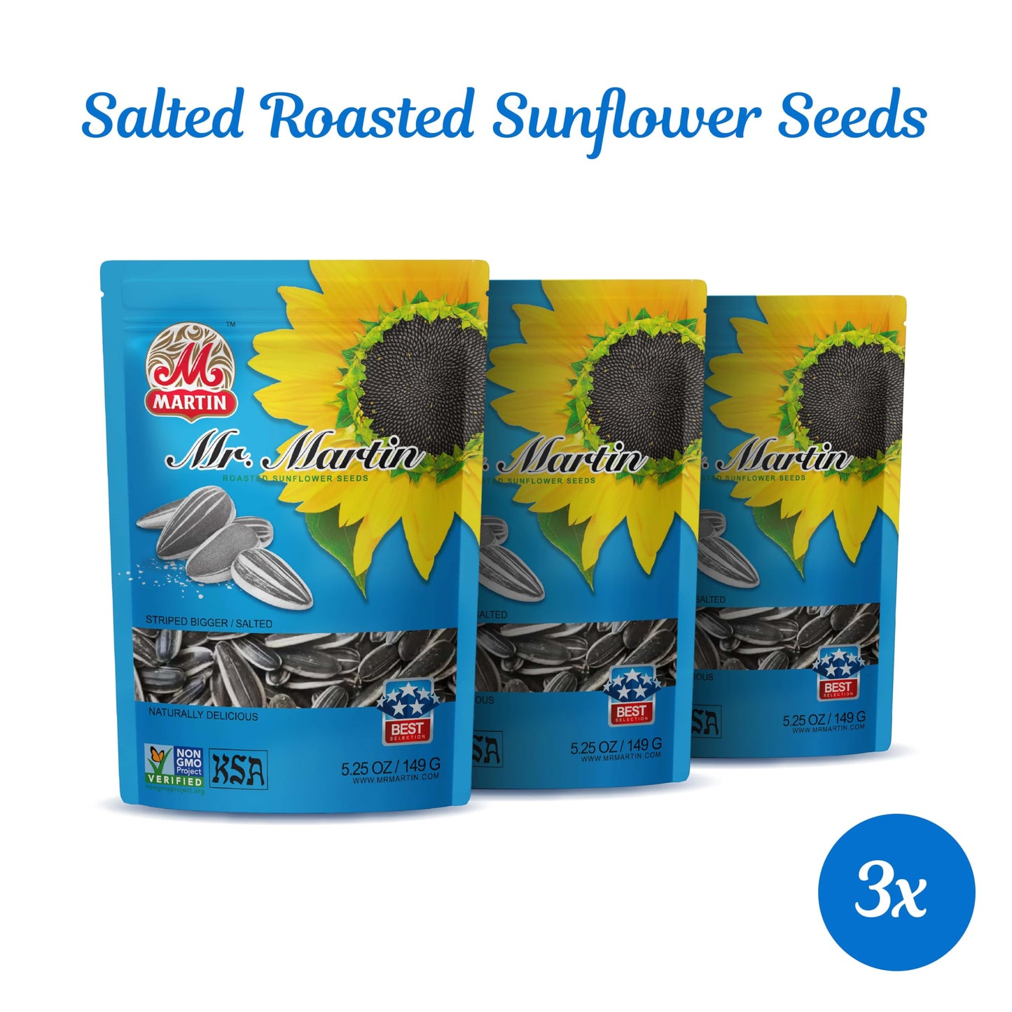 MR. MARTIN Freshly Roasted Salted Sunflower Seeds - Non-GMO, Vegan, Keto Friendly Snack, 5.25 Oz, 3 Pack