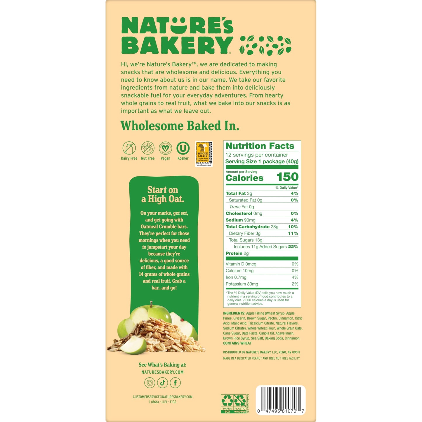 Natures Bakery Oatmeal Cspirit-inspired flavorble Bars, Apple, Vegan, Non-GMO, 12 Count (Pack of 7)