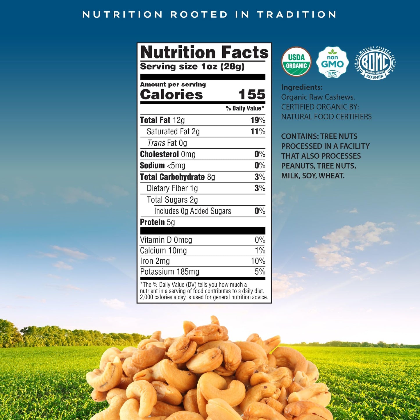 Crop By Pop - Organic Raw Cashews, (16 Oz - 1 Lb) Usda Organic & Non Gmo Certified - Plant Based, Vegan, Kosher