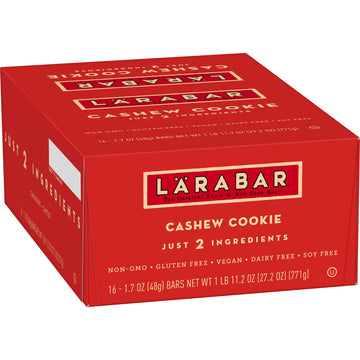 Larabar Gluten Free Bar, Cashew Cookie, 1.7 Oz Bars (16 Count), Whole Food Gluten Free Bars, Dairy Free Snacks