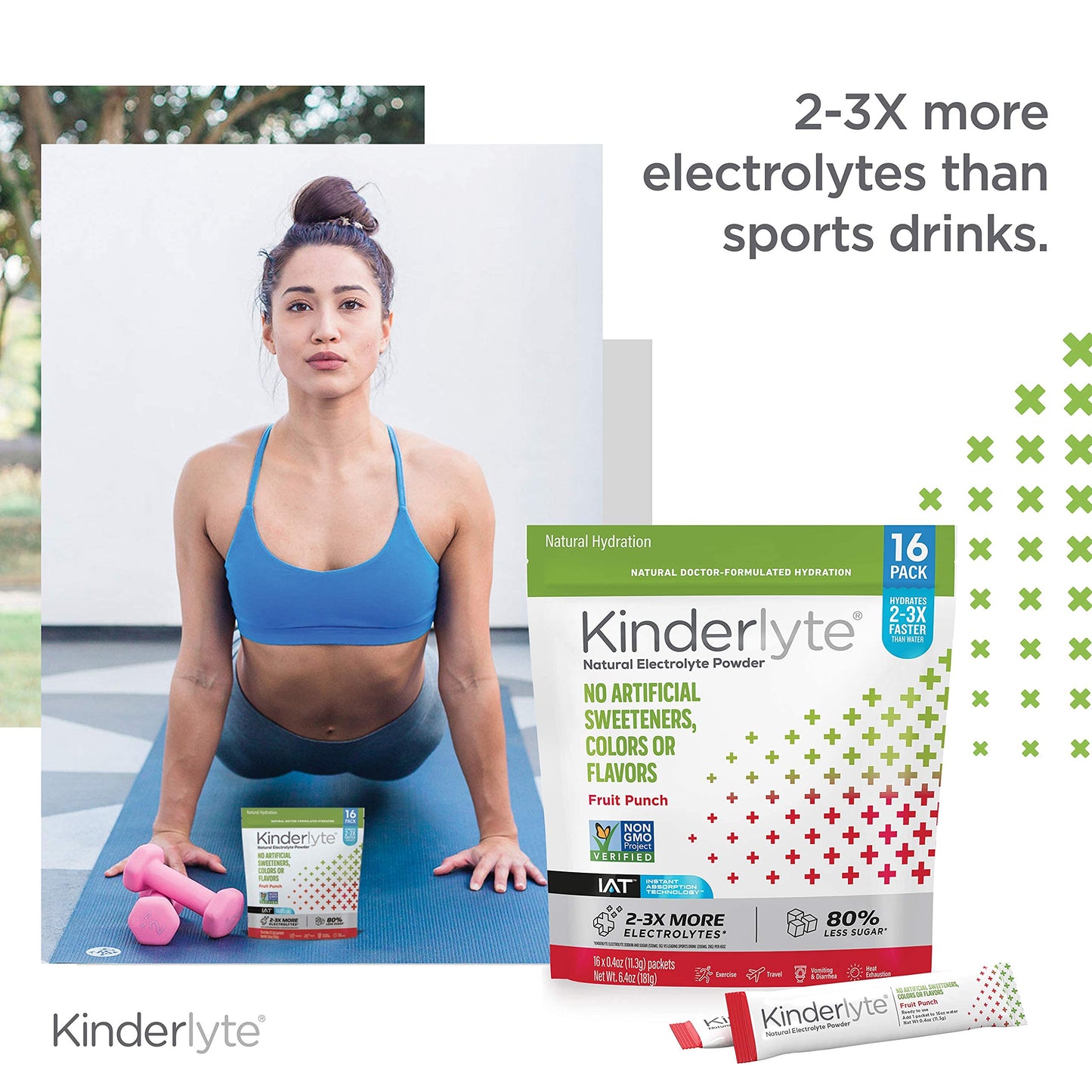 Kinderlyte Electrolyte Powder for Kids and Adults - Drink Mix Hydration Packets (Fruit Punch, 16 Count), No Artificial Sweetener