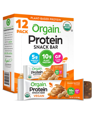 Orgain Organic Vegan Protein Bars, Peanut Butter - 10G Plant Based Protein, Gluten Free Snack Bar, Low Sugar, Dairy Free, Soy Fr