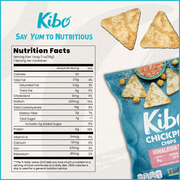 Kibo Chickpea Chips Himalayan Salt - Gluten-Free, Plant-Based, High Protein-Fiber Non-GMO, Vegan, Made with Real Veggies - 1 oz,