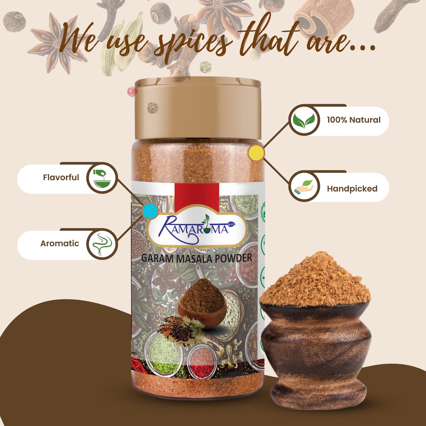 Ramaroma Natural Garam Masala Indian 15-Spice Blend Powder, 3.5Oz (100G) All Natural, Salt-Free | Vegan | No Colors | Gluten Fri