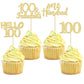 Gyufise 24Pcs Gold Glitter 100Th Birthday Cupcake Toppers Hello 100 One Hundred Cake Toppers 100 & Fabulous Cupcake Picks For 10