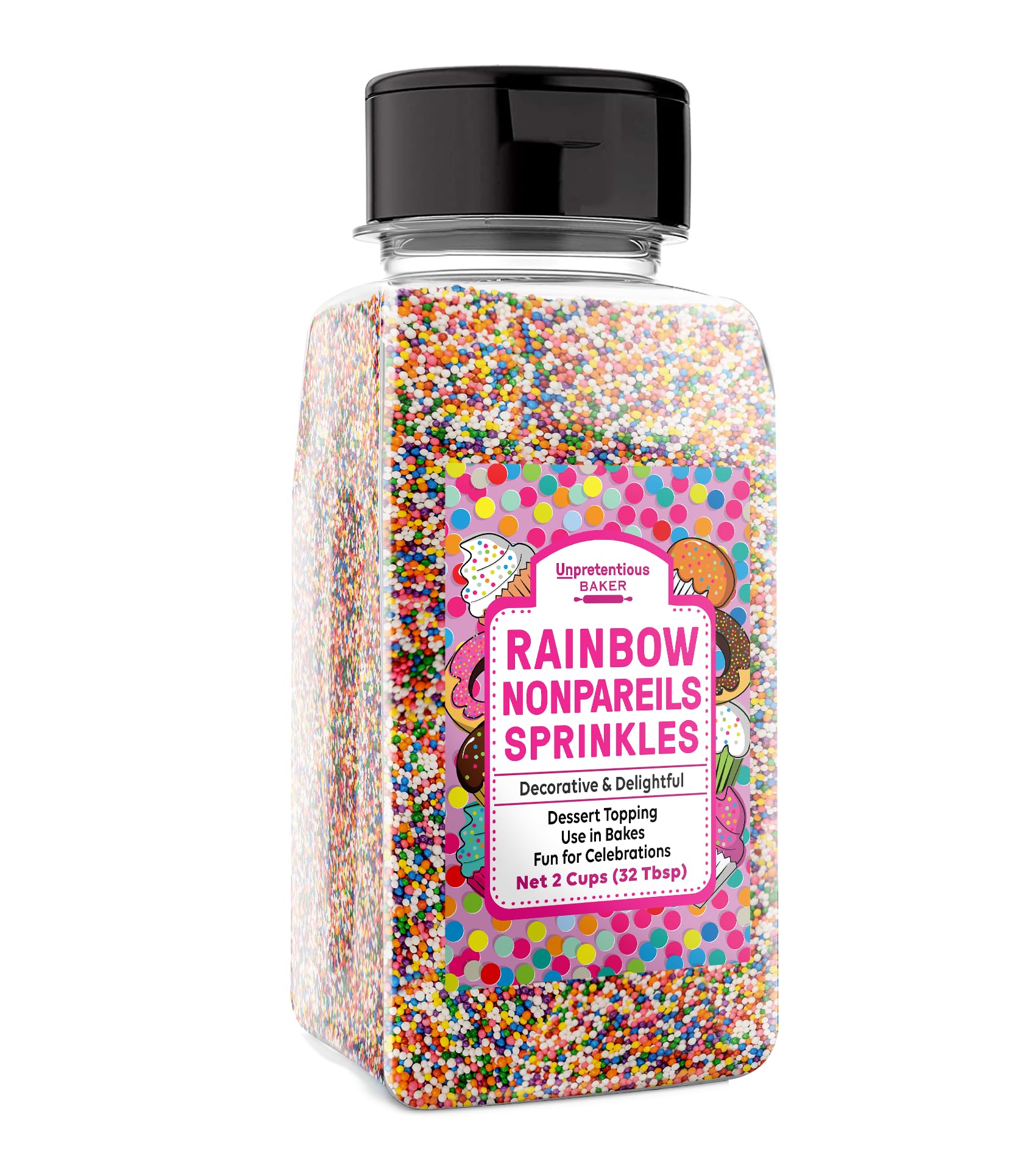 Unpretentious Rainbow Nonpareils Sprinkles - Multi-Use Shaker Bottle for Dessert Decorating