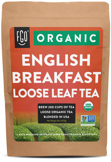 Fgo Organic English Breakfast Loose Leaf Tea, Resealable Kraft Bag, 16Oz, Packaging May Vary (Pack Of 1)