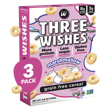 Protein and Gluten Free Breakfast Cereal by Three Wishes (3-Pack) - Marshmallow - 8g of Protein and 3g of Sugar Snack - Kosher, 