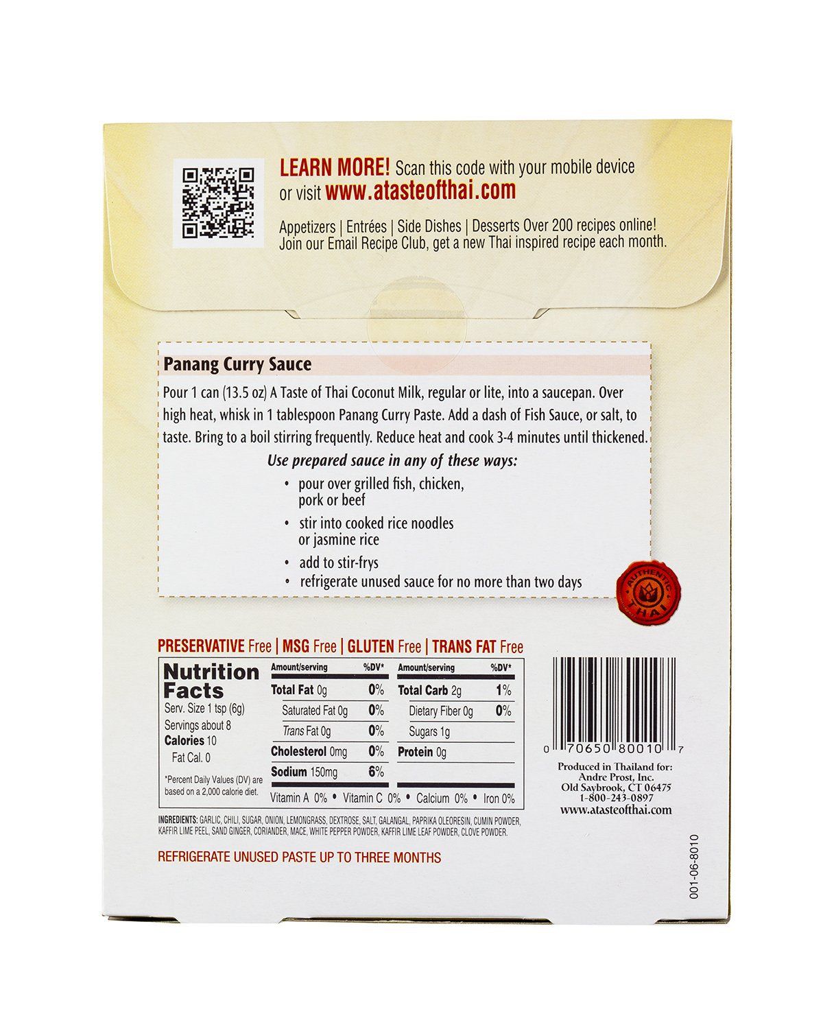 A Taste Of Thai Panang Curry Paste - 1.75Oz Pack Of 6 Ready-To-Use Mix Flavored With Classic Thai Spices | Mild Curry Flavor Per