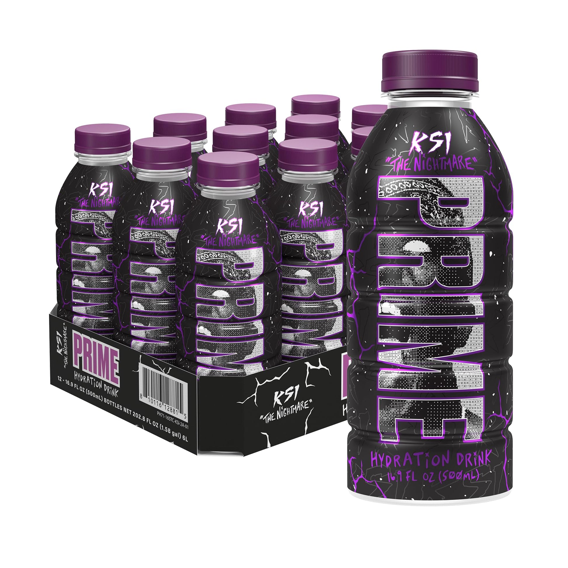 PRIME Hydration KSI THE NIGHTMARE  Sports Drinks  Electrolyte Enhanced to Replenish Fluids  250mg BCAAs  B Vitamins  Antioxidants  Low Sugar  16.9 Fluid Ounce  12 Pack