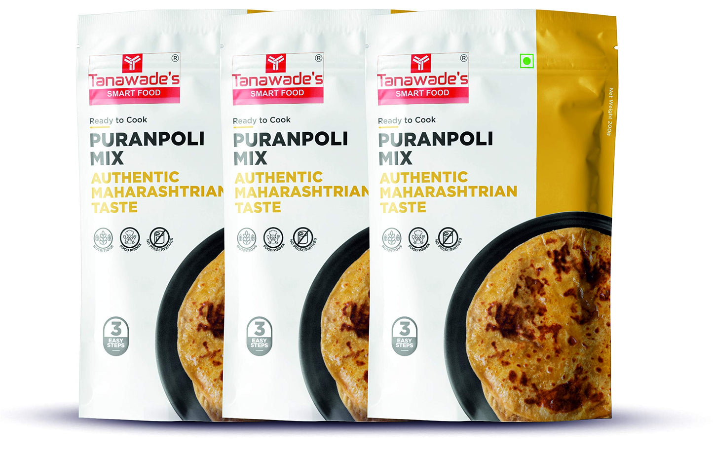 Tanawades Smart Food Instant Puranpoli Mix, Ready to Cook, Home Food with Hand Picked Flavours, Pack of 3