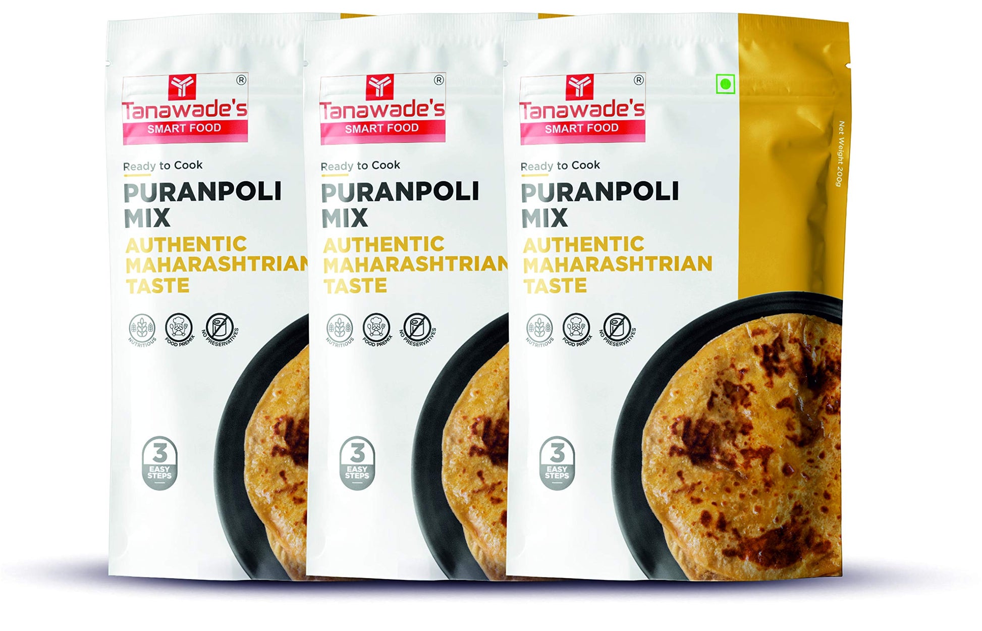Tanawades Smart Food Instant Puranpoli Mix, Ready to Cook, Home Food with Hand Picked Flavours, Pack of 3