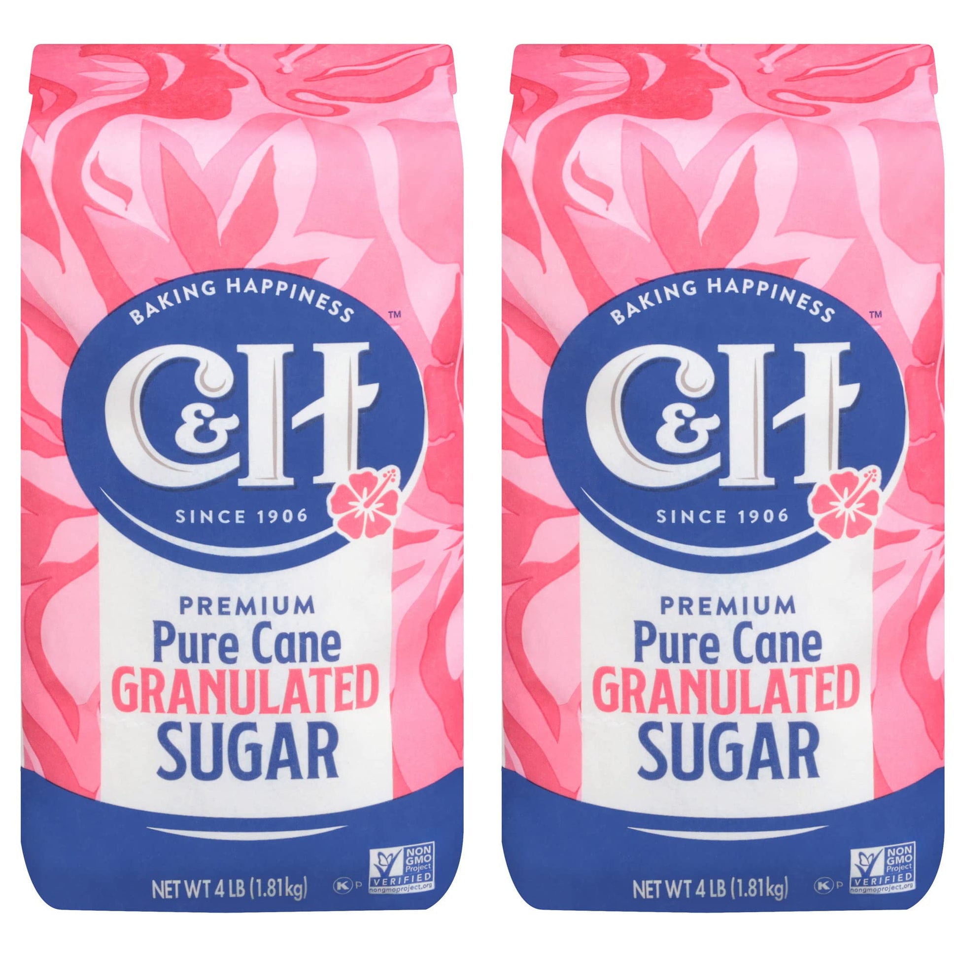 C&H Premium Pure Cane Granulated Sugar, 4 LB Bag, Pack of 2, 1 Count