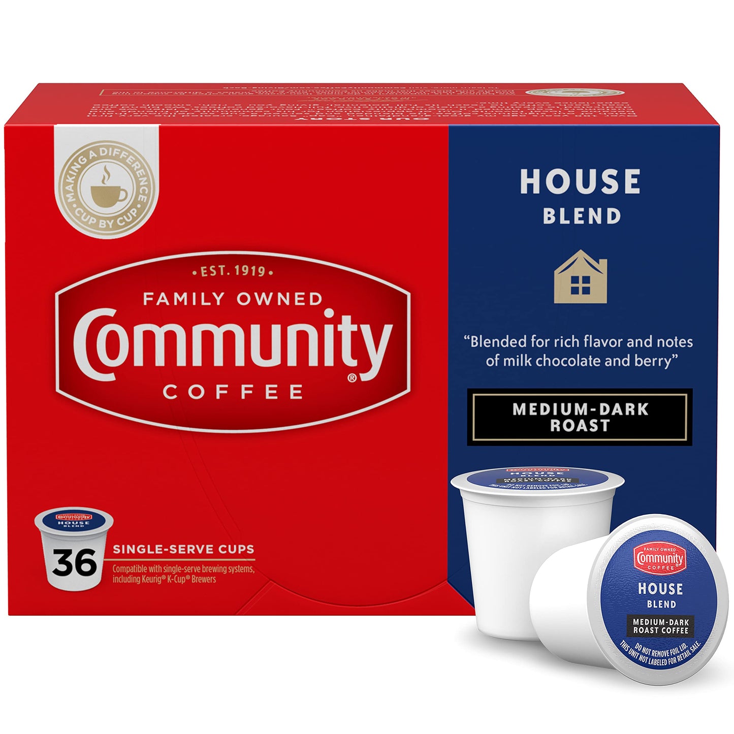 Community Coffee House Blend 36 Count Coffee Pods, Medium Dark Roast, Compatible with Keurig 2.0 K-Cup malt-inspired, 36 Count (Pack of 1)