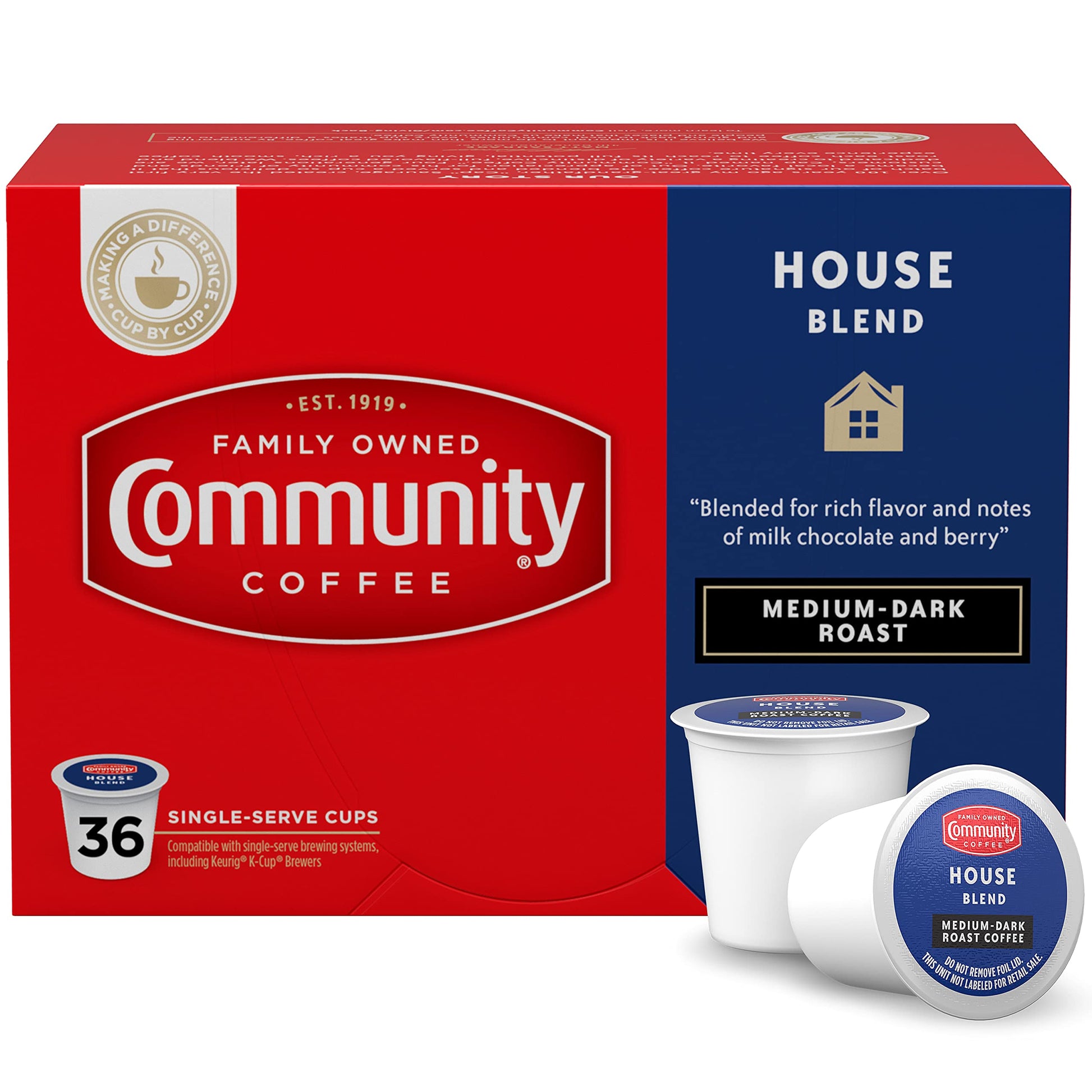 Community Coffee House Blend 36 Count Coffee Pods, Medium Dark Roast, Compatible with Keurig 2.0 K-Cup malt-inspired, 36 Count (Pack of 1)