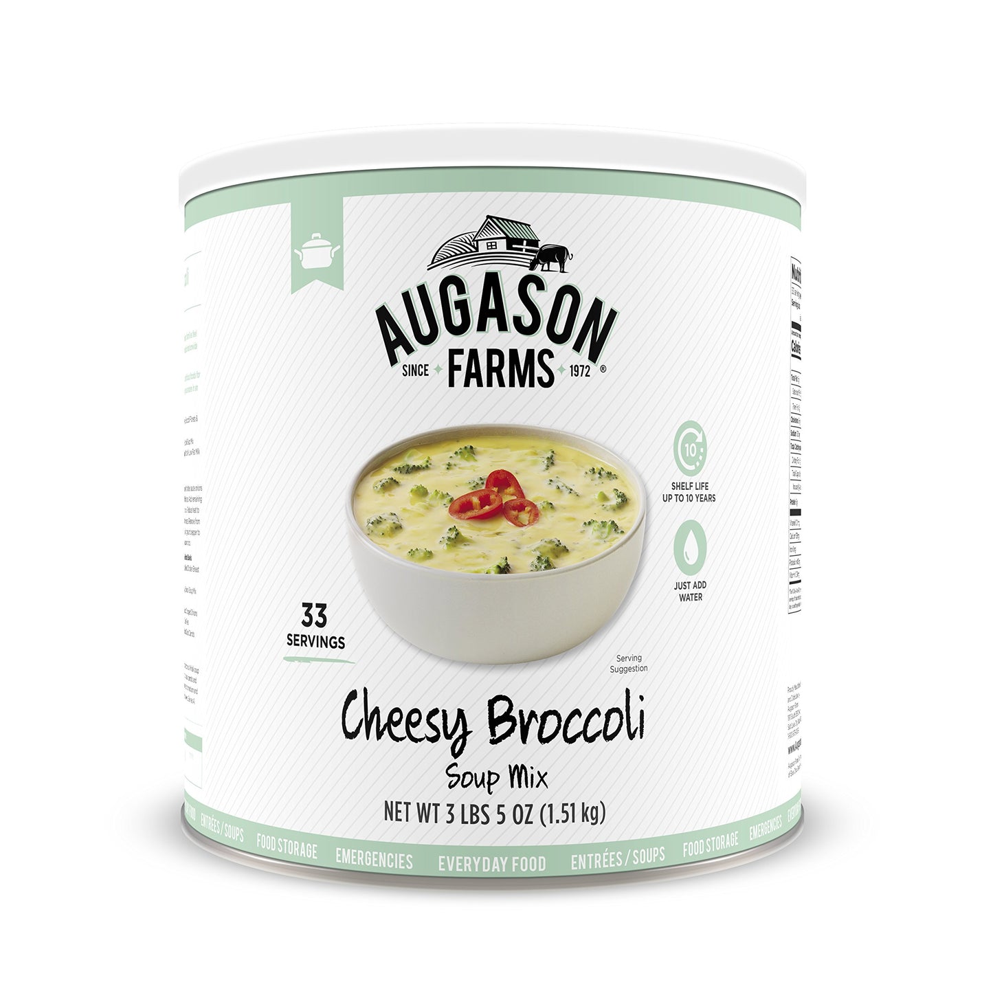 Augason Farms Cheesy Broccoli Soup Mix Can - Emergency Food Supply, 54 Fl Oz, 38 Servings, Model 5-90646